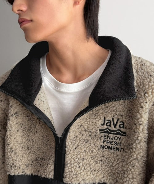 《JaVaジャバコラボ》異素材のコントラストで魅せる。ミックスネップシープボア×ナイロン切替スタンドカラーオーバーサイズブルゾン jm1260637