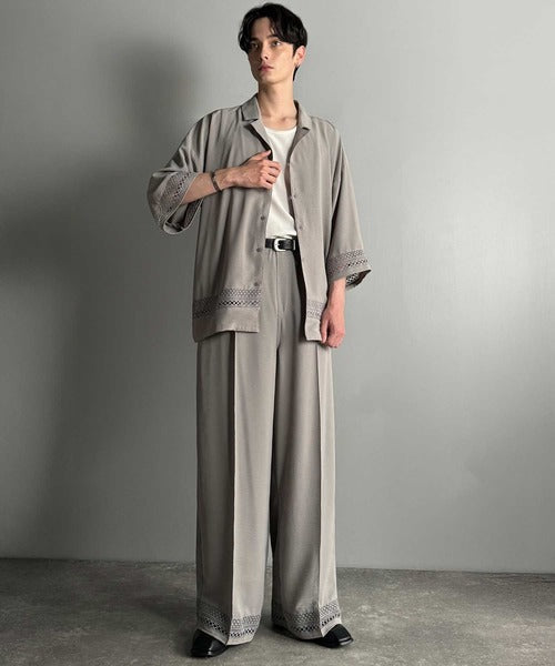 レースが語る、大人の余裕。レース切り替えオープンカラーシャツ / Lace Panel Open Collar Shirt co1010011