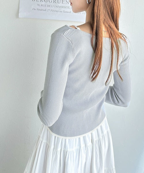 【mily bilet】女性らしさ漂う。裾配色ロゴ刺繍コンパクトニットカーディガン mi1259008