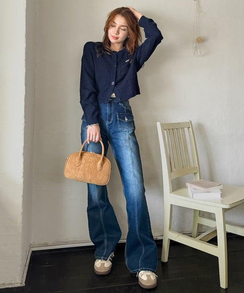 【mily bilet】やわらかな優しさ、漂う気品。前後2wayプレート使いケーブルニットカーディガン（長袖） mi1029140