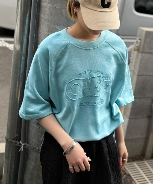 《JaVaジャバコラボ》裾はドロストでお好みのシルエットに。ヴィンテージライクな半袖ロゴスウェット jv1029126