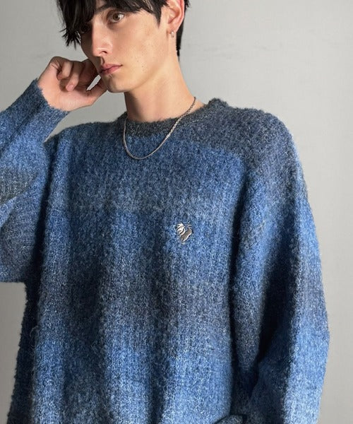 【Classical Origin】「質感で魅せる。」Gradient Boucle Knit Crew Neck Sweater／ブークレー素材グラデ―ションクルーネックセーター co0780013