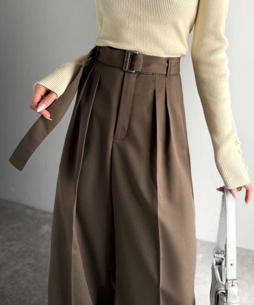 美脚も、こなれ感も！一本で叶う♪大人のワイドパンツ。ベルテッドワイドイージースラックスパンツ ce1070174