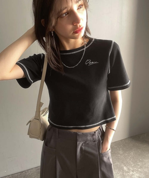 1枚で今っぽデザイン♪PAEAN刺繍配色ステッチチビTシャツ（半袖） ce1020200