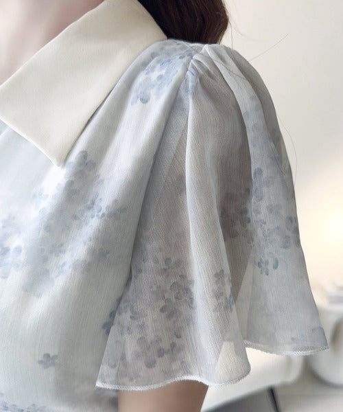 【mily bilet】夏を涼む相棒ワンピ♪水彩フラワーが上品。シアーフローラル バックリボンワンピース (長袖) (ロング) mi1139101