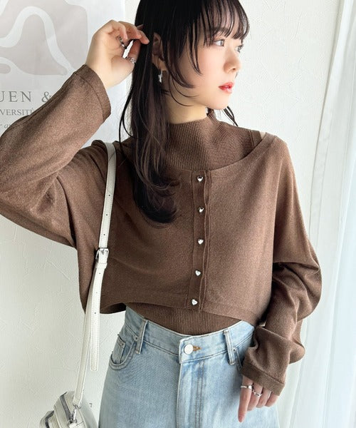 【mily bilet】上品さと可愛らしさを兼ね備えた、オフショル２WAYラメシアーニットアンサンブル（カーディガンセット） mi1029105