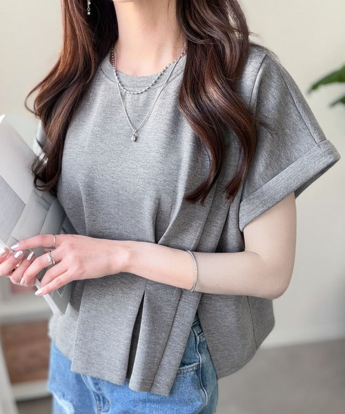 【mily bilet】ウエストラインを細魅せ♪スリット入りタックデザインカットソートップス（半袖） mi1329074