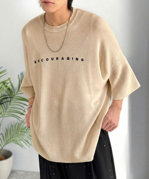 《JaVaジャバコラボ》Tシャツにはない品格を。ロゴプリントオーバーサイズサマーニットプルオーバー jm1050364