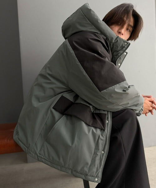 【防風・撥水・防汚機能付き】《JaVaジャバコラボ》マルチファンクション異素材切り替えオーバーサイズ中綿フーディジャケット jo0780023