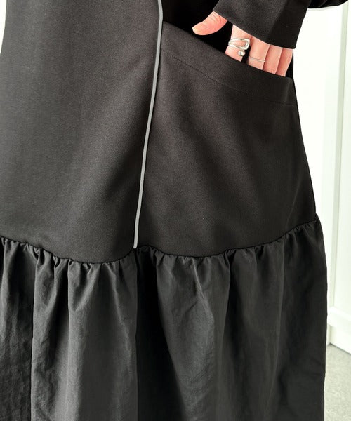 スポーツMIIX!胸元刺繍入り異素材ドッキングハーフジップパイピングジャージワンピース（ロング丈） ce1010366