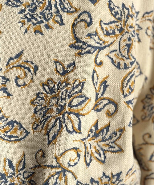 【classical origin】視線を奪う、ジャガード花柄ニット／Jacquard Floral Knit Sweater ao1020311