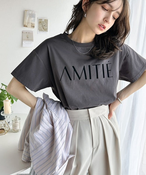 ワンランク上の大人シンプルベーシック。シルケット加工フロッキープリントTシャツ（半袖） ce1020202