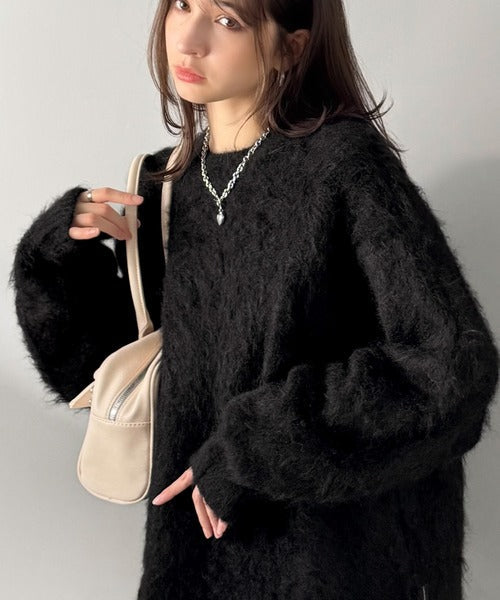 【Classical Origin】「深みのある1着。」ミックスシャギー素材クルーネックセーター／Mixed Shaggy Crew Neck Sweater co0780010