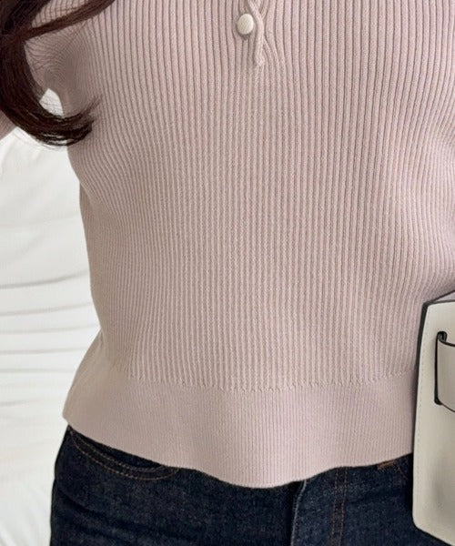 【mily bilet】配色×くすみカラーで魅せる、ずるい清楚さ。配色ラインポロニット (半袖) mi1359044