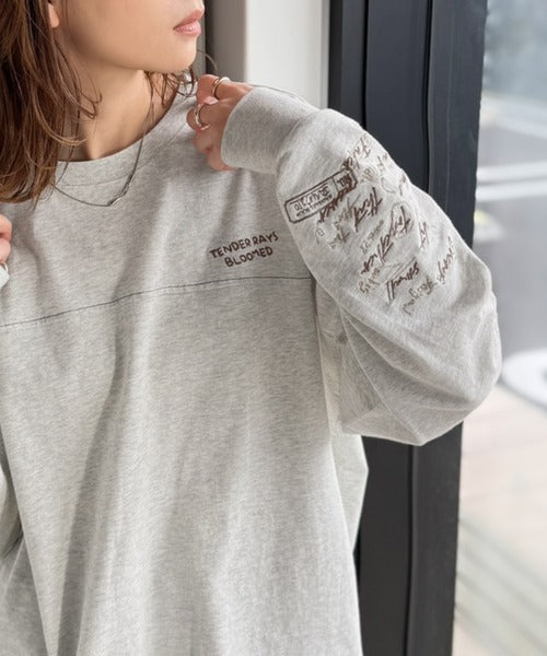 《JaVaジャバコラボ》袖を通せば、あなたも輝く。コットン100％刺繍胸元切り替えドルマンロンTEE（長袖） jv1260620
