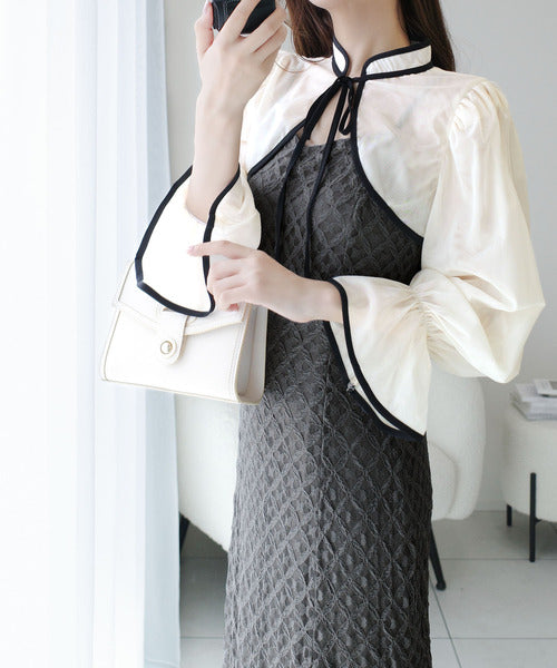 【mily bilet】トレンドをかわいく楽しんで♪パイピング配色シアーボレロセットアップ花柄レースキャミワンピース mi1139083