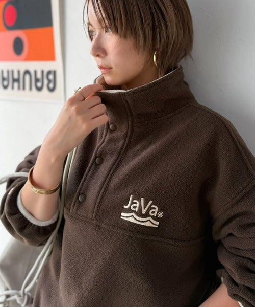 《JaVaジャバコラボ》ふんわり暖か。軽量配色フリースハーフジッププルオーバー（オーバーサイズ） jv1240141