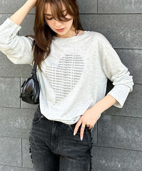 【mily bilet】 ハートが映える♪大人カジュアルMIX◎ハートグラフィック指穴ロングTシャツ mi1029154