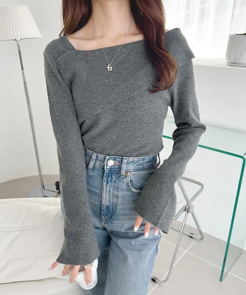 【mily bilet】トレンド美スタイル。２WAYアシンメトリーオフショルダーリブニット mi1029053