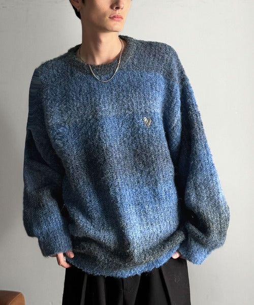 【Classical Origin】「質感で魅せる。」Gradient Boucle Knit Crew Neck Sweater／ブークレー素材グラデ―ションクルーネックセーター co0780013