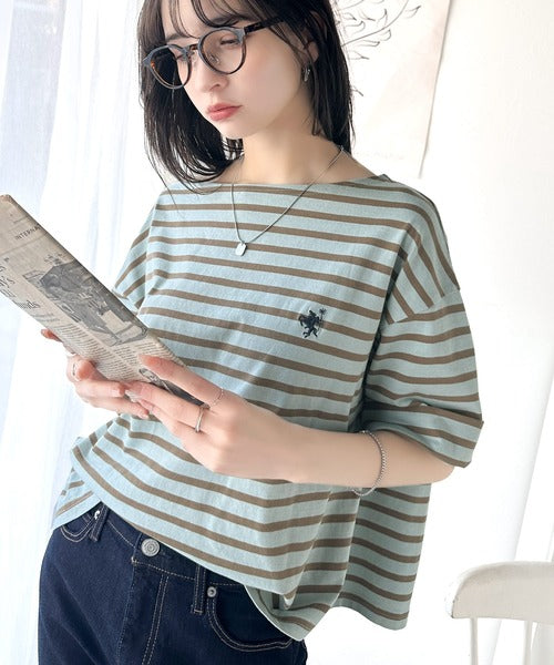 【sustaina+】ラフにキマる大人スタイル。オーガニックコットン100%オーバーサイズパネルボーダーTシャツ(半袖) ce1260324