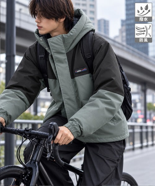 【防風・撥水・防汚機能付き】《JaVaジャバコラボ》マルチファンクション異素材切り替えオーバーサイズ中綿フーディジャケット jo0780023