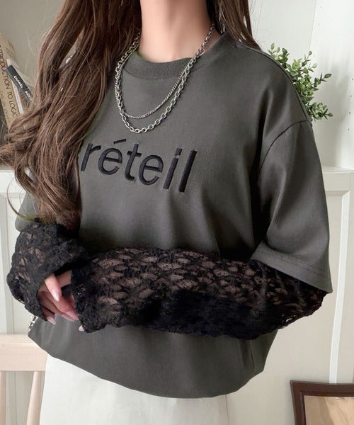 レースでカジュアルの中に女性らしさをプラス!レイヤード風レース袖ドッキングTシャツ（レース柄アソート） ce1010561