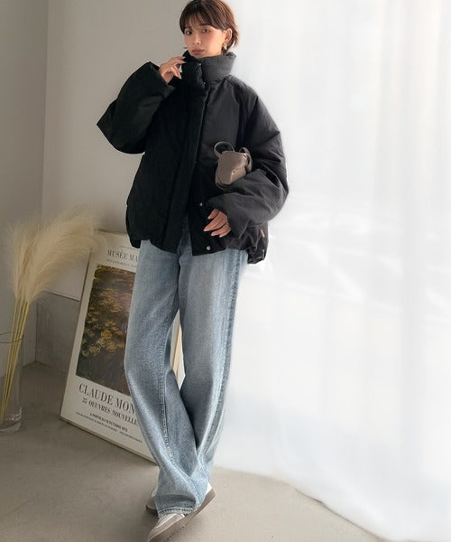 《JaVa ジャバコラボ》衿2WAYで旬映え。衿取り外し可能エッグライン中綿ブルゾン jv1240100