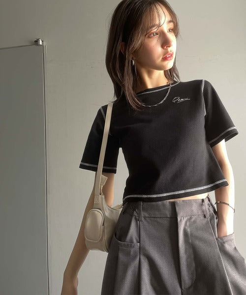 1枚で今っぽデザイン♪PAEAN刺繍配色ステッチチビTシャツ（半袖） ce1020200