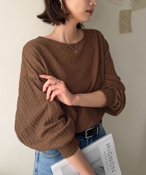 きらめき×立体感で、シンプルコーデを今っぽく。ラメ入りジャガード素材サイド切り替えプルオーバー（長袖） ce1350028