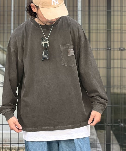 《JaVaジャバ コラボ》綿100％ピグメント加工ポケット付きロングTee jv1029002