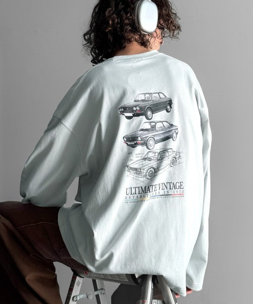 《JaVaジャバコラボ》ヴィンテージ感漂う綿100%クラシックカーグラフィックTシャツ（長袖） jo1150067