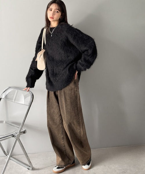 【Classical Origin】「深みのある1着。」ミックスシャギー素材クルーネックセーター／Mixed Shaggy Crew Neck Sweater co0780010