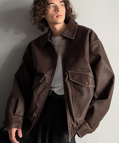【Classical Origin】「Sランクアイテム。」ヴィンテージレザー中綿入りブルゾン／Vintage Leather Padded Blouson co1320001