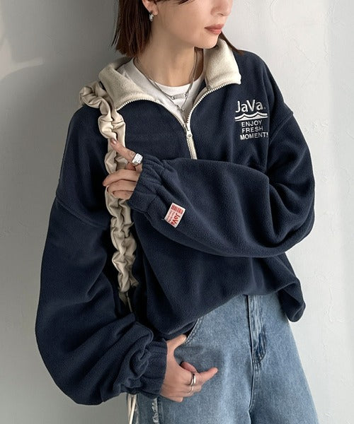 《JaVaジャバコラボ》ふんわり暖かくて軽快♪レトロスポーティなアノラックフリースハーフジッププルオーバー jv1260483