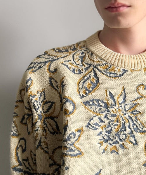 【classical origin】視線を奪う、ジャガード花柄ニット／Jacquard Floral Knit Sweater ao1020311
