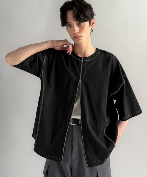 【Classical Origin】「1枚でも羽織でも。」インサイドアウト仕様2wayダブルジップTシャツ／Inside-Out Oversized Double-Zip 2way T-Shirt co1150018