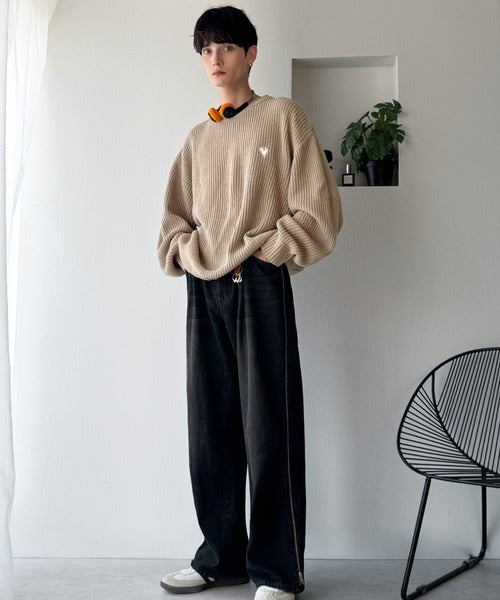 【Classical Origin】「究極スタンダード」畔編みオーバーサイズクルーネックセーター ／Oversized Ribbed Knit Crew Neck Sweater co0780012