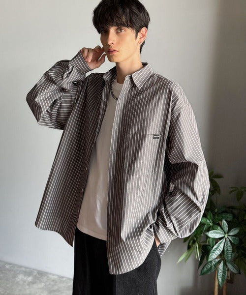 【Classical Origin】ゆとりを着る。ネーム付き胸ポケットビッグシャツ（長袖）/Brand name & chest pocket long sleeved big shirt ao1110147