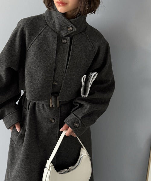360度上品魅せ。2wayスタンドカラーボリュームスリーブニットモッサトレンチコート ce0420123