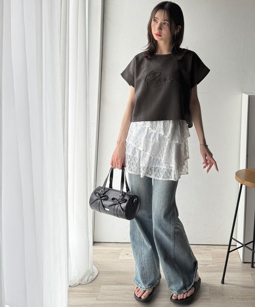《JaVaジャバコラボ》上品な大人の抜け感。フロントPAEANエンボス加工半袖Tシャツ（ロゴ） jv1260427