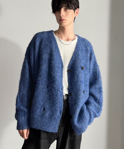 【Classical Origin】「アートな1着。」ミックスシャギー素材ダブルテーラードニットカーディガン／Mixed Shaggy Double-Tailored Knit Cardigan co0780011