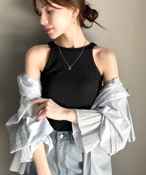 【mily bilet】シンプルに1枚でも着られる♪カップ付きテレコリブアメスリタンクトップ mi1029123