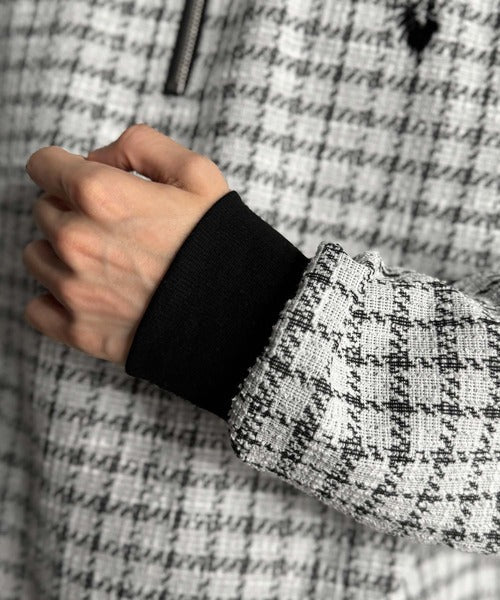 【Classical Origin】「上品カジュアル」。裾ドロスト付きツイード素材ハーフジッププルオーバー（長袖）/Tweed Fabric Drawcord Half-Zip Pullover co1010032