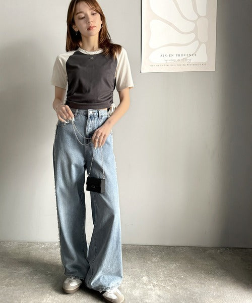 【mily bilet】サイドの絞りが可愛いさプラス。プレート使いラグランTシャツ（半袖） mi1329027