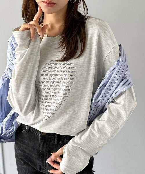 【mily bilet】 ハートが映える♪大人カジュアルMIX◎ハートグラフィック指穴ロングTシャツ mi1029154