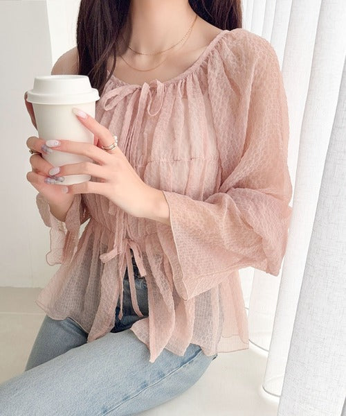 【mily bilet】1枚で2通り。透け感×チェックで、甘さをほどよく。前後2wayシアーチェックブラウス mi1359032