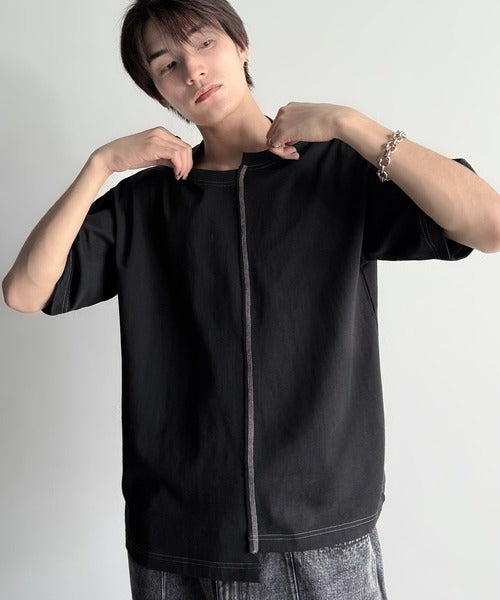 Asymmetric Stitch Design T-Shirt／アシンメトリーデザイン配色ステッチTシャツ co1150013