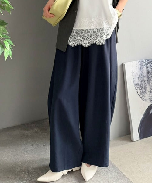 【UVカット・接触冷感機能付き】バレルシルエットでスッキリと、大胆に。ビンテージワッシャー加工 リネンライクタックボリュームパンツ ce0940260