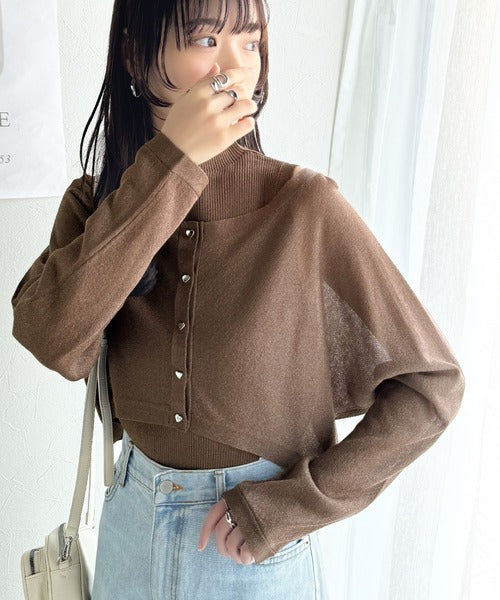 【mily bilet】上品さと可愛らしさを兼ね備えた、オフショル２WAYラメシアーニットアンサンブル（カーディガンセット） mi1029105